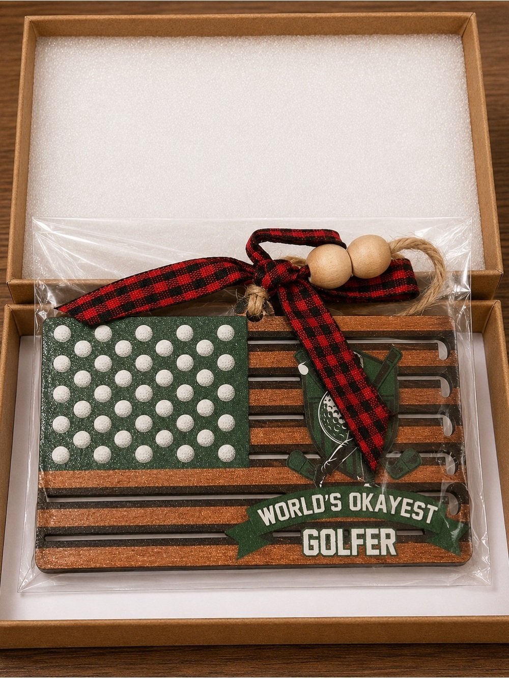 World's Okayest Golfer Wooden Ornament - Green & Brown